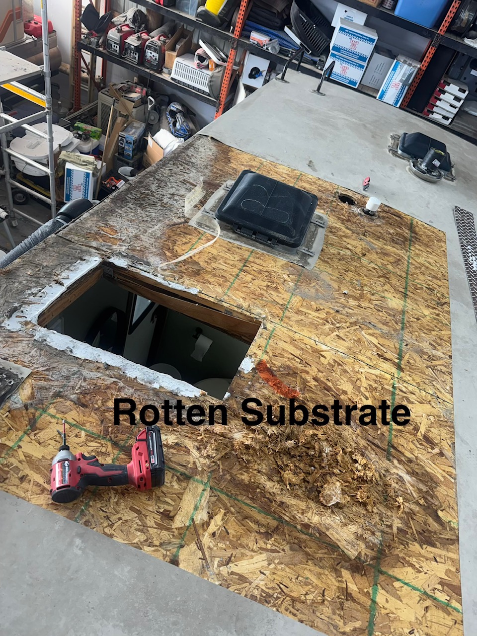 RV roof before repair project seven