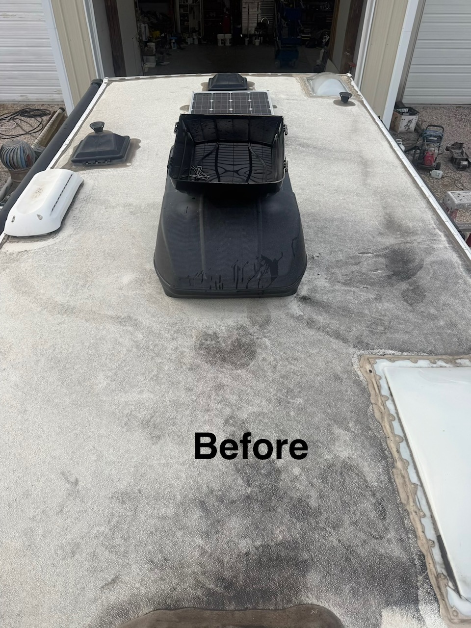 RV roof before repair project six