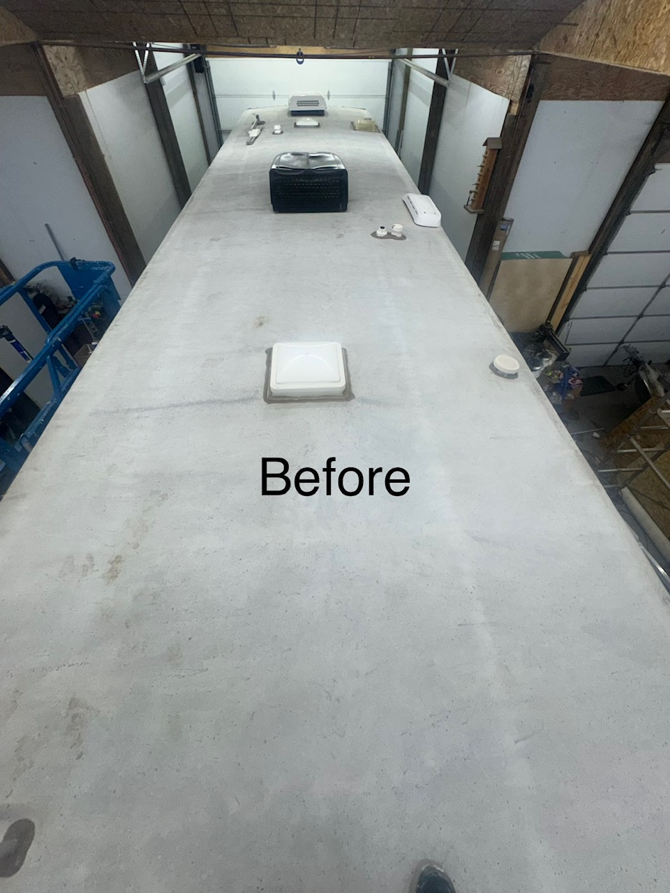 RV roof before repair project five