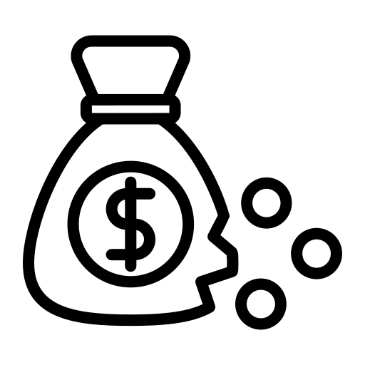 Icon symbolizing bankruptcy or financial loss, represented by a falling graph and a coin.