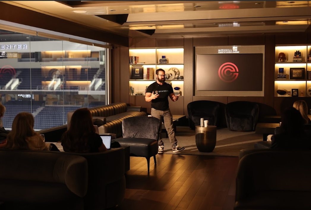 Dr. Alex Spinoso presenting to a small group of clinic owners inside The Cowboys Club at The Star in Frisco, Texas