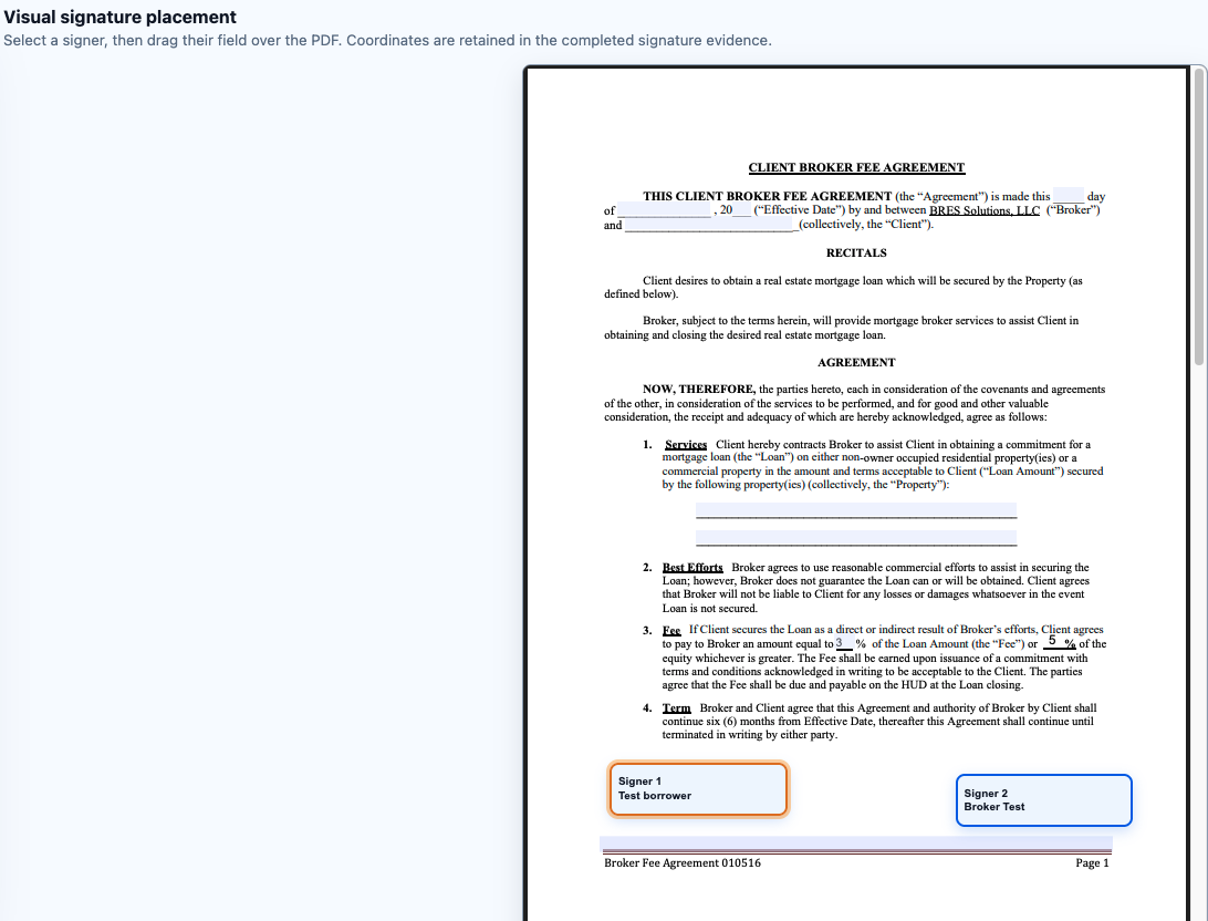 LYNDIFY visual signature placement on a PDF