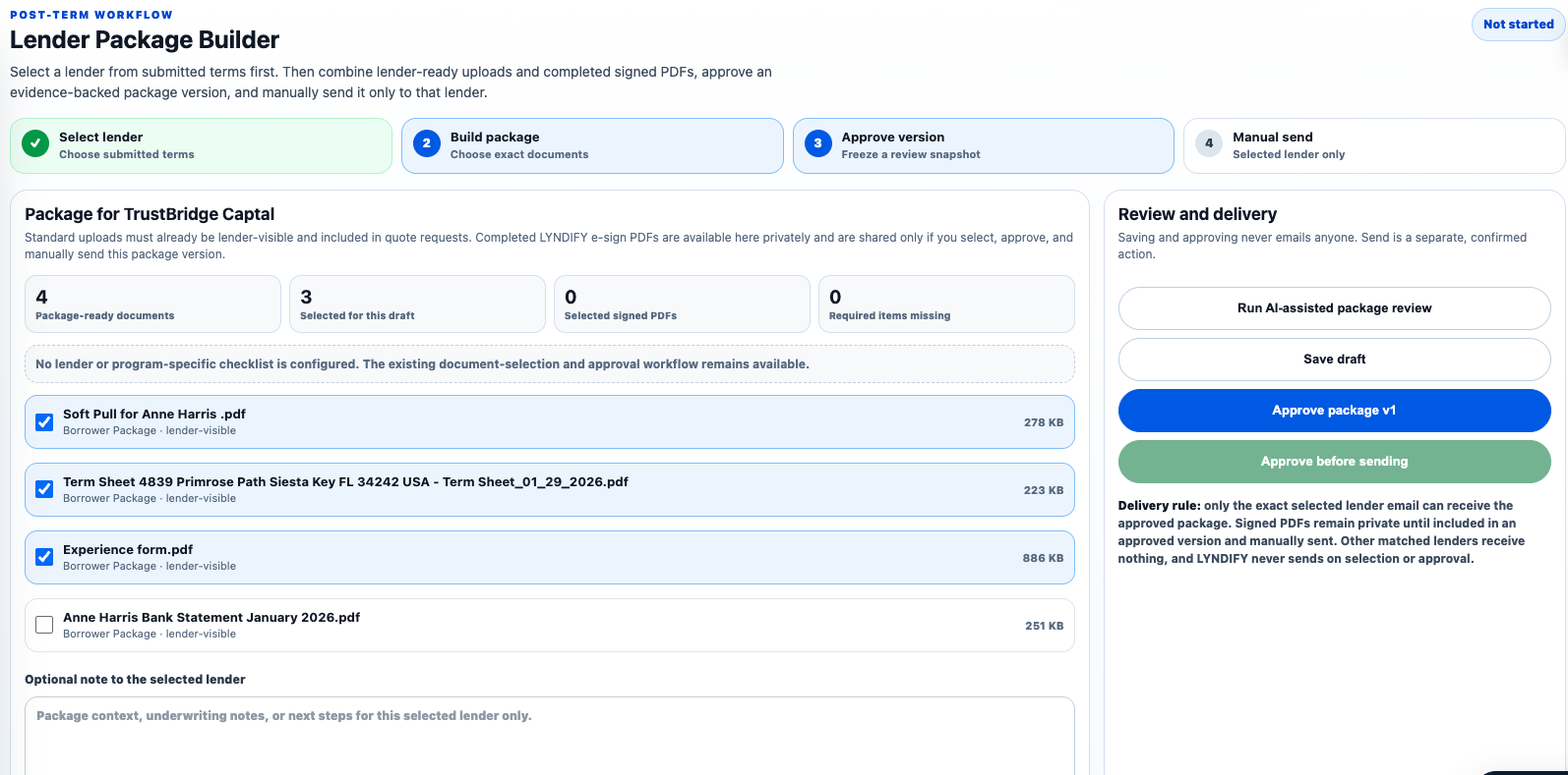 LYNDIFY Lender Package Builder with approved lender-specific documents