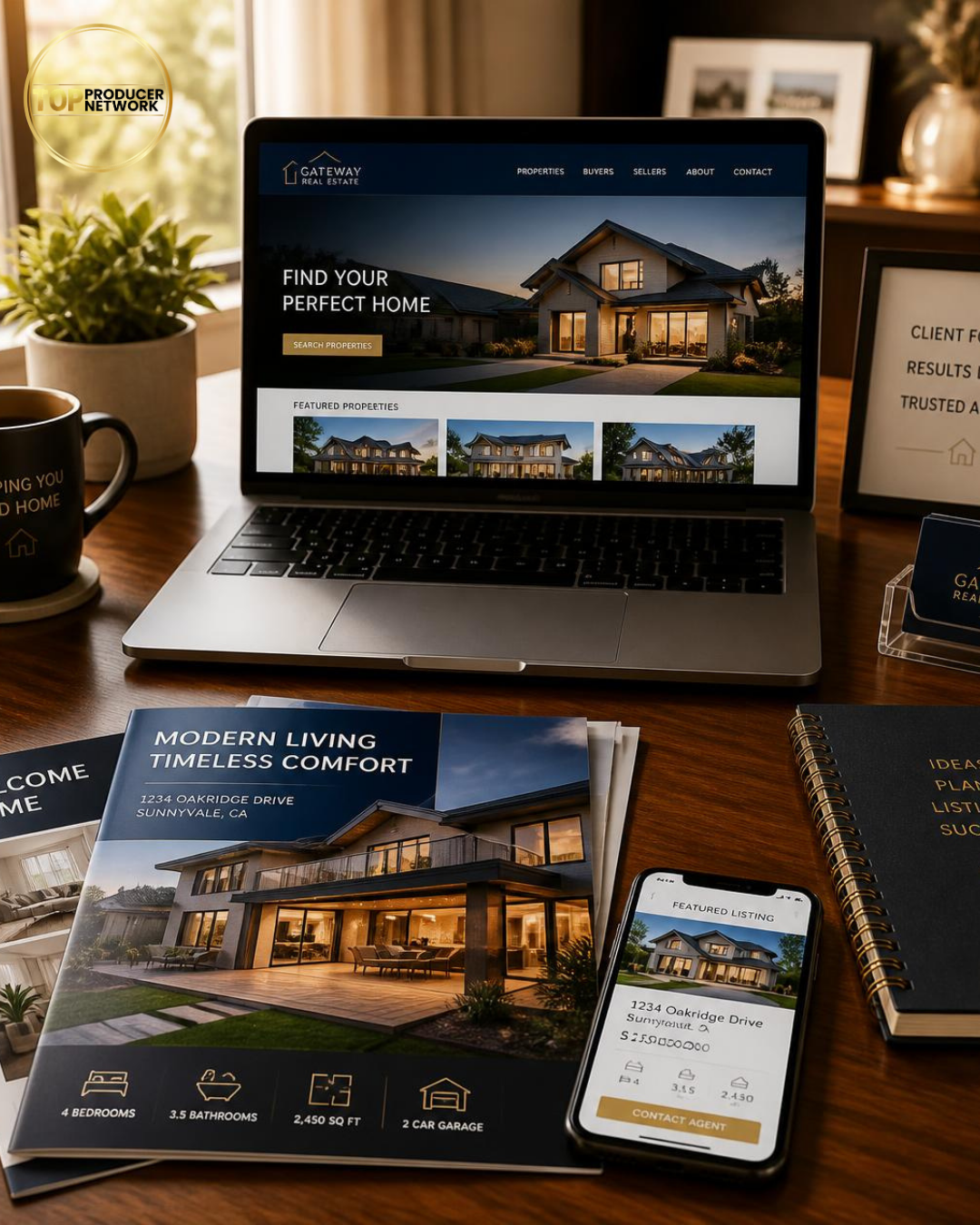 Luxury real estate marketing materials and property listings