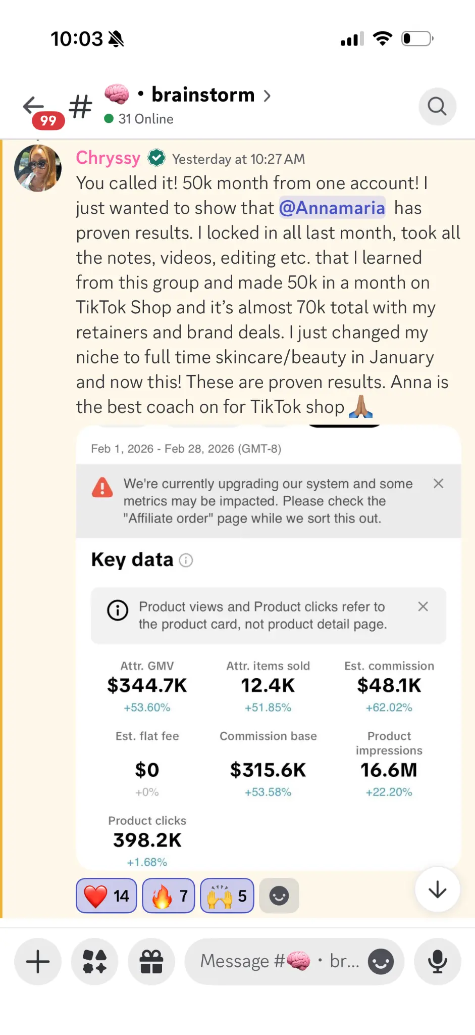 Miss Affiliate student Chryssy TikTok Shop result: $344.7K in sales (GMV)