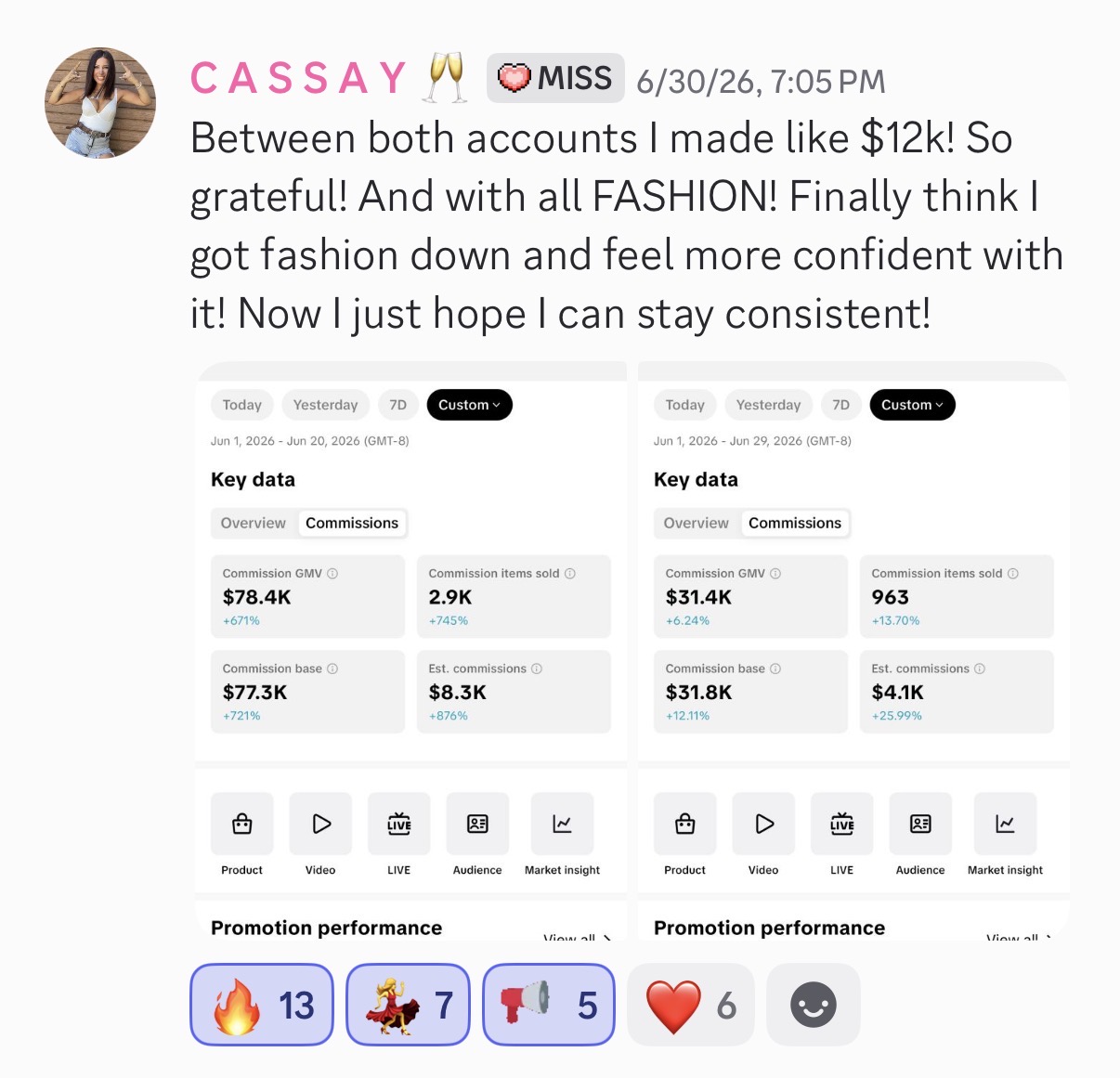 Miss Affiliate student Cassay TikTok Shop result: $78.4K in sales (GMV)