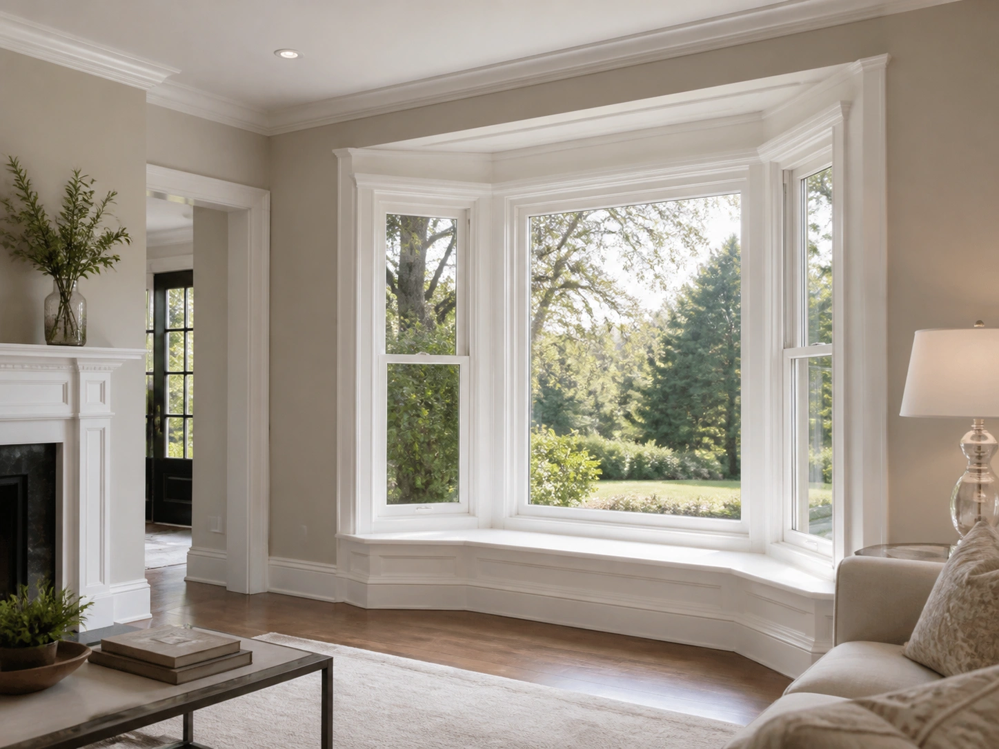 Elegant living room with a projecting bay window