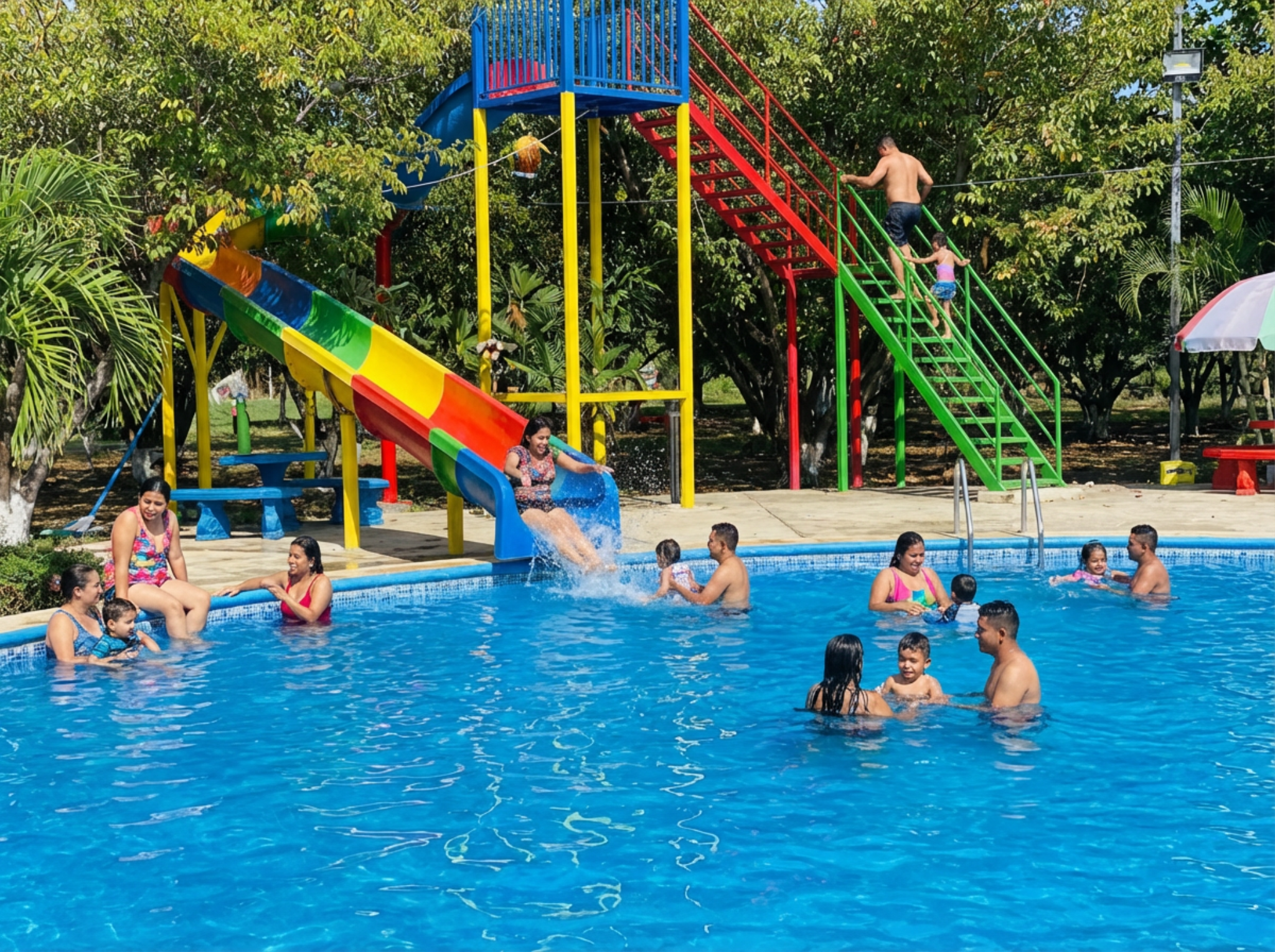 Familias disfrutando la piscina en Gold Fruit