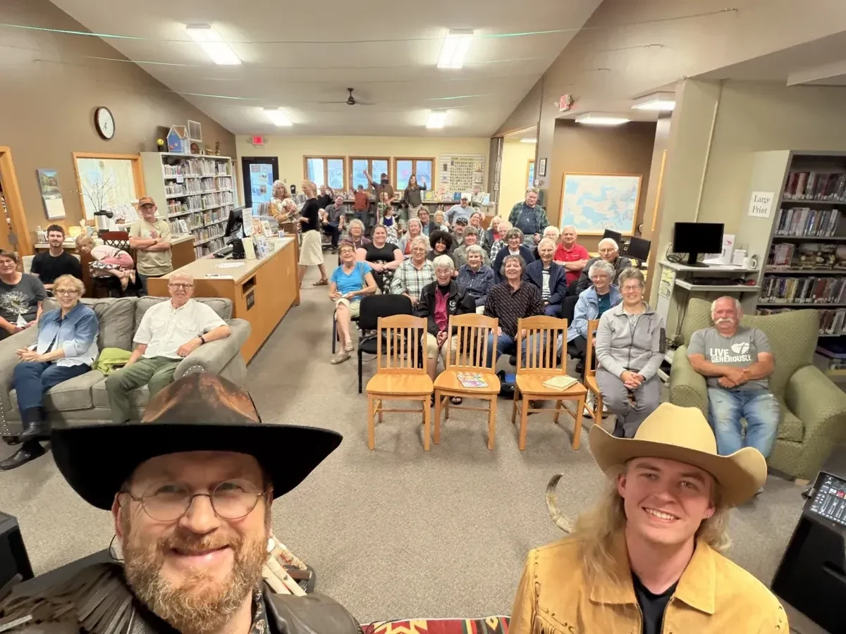 Terry and Ethan with the audience in Red Lake Falls, MN