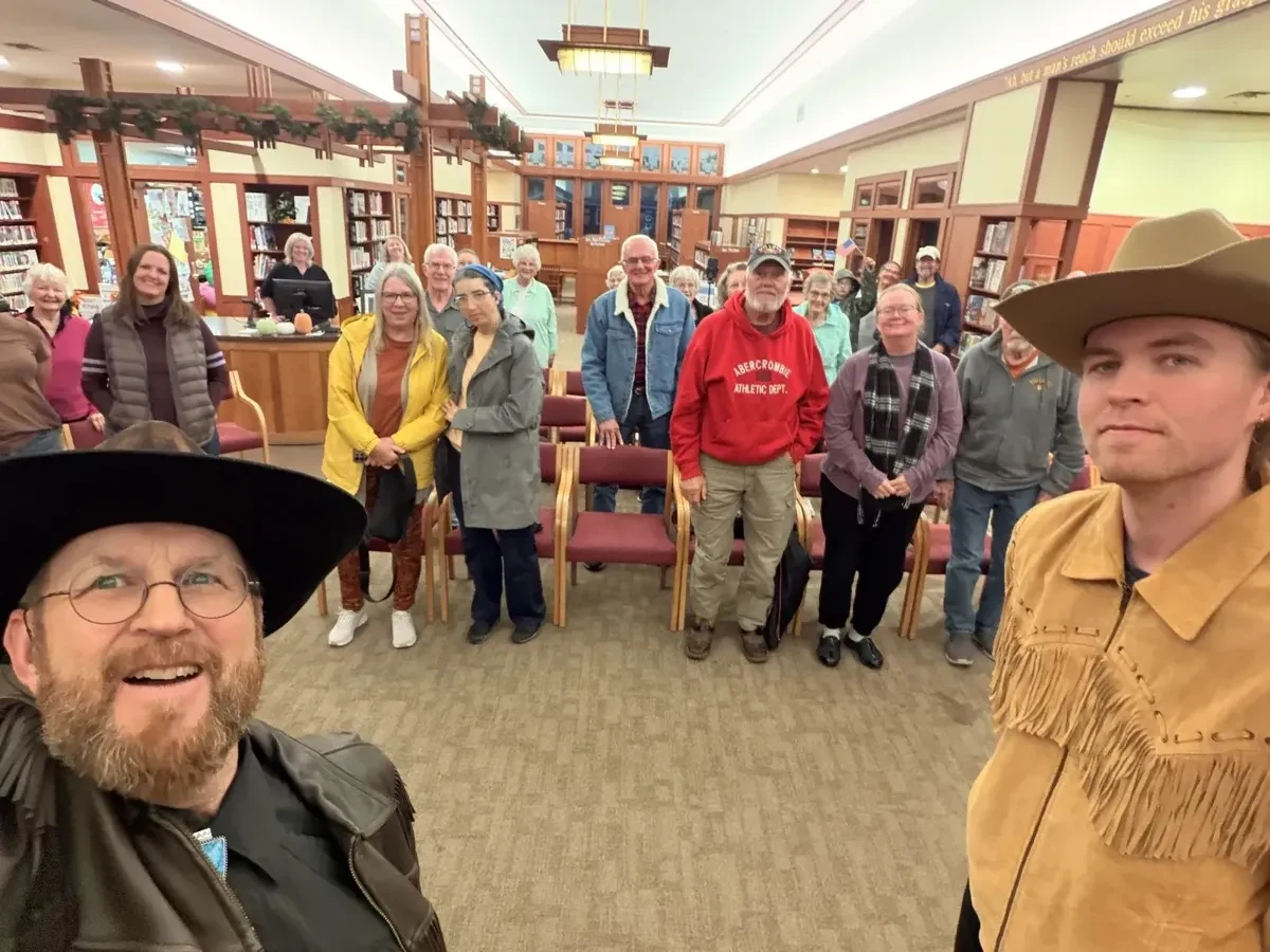 Terry and Ethan with the audience in Warroad, MN