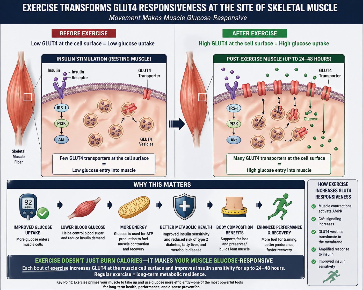 Figure 3: Exercise Transforms GLUT4 Responsiveness at the Site of Skeletal Muscle