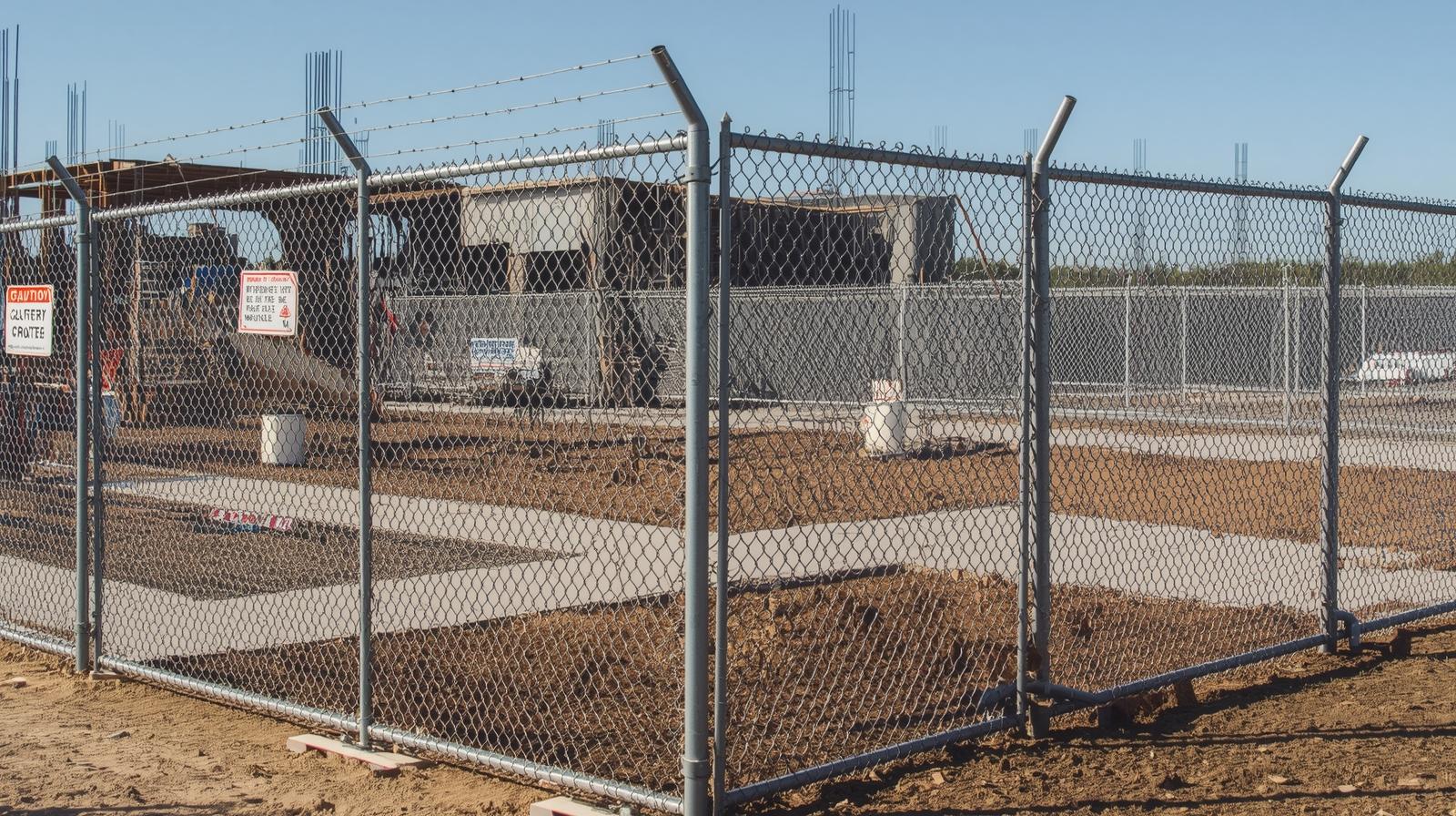Temporary construction site fencing installed in Illinois with chain link panels for safety and security.