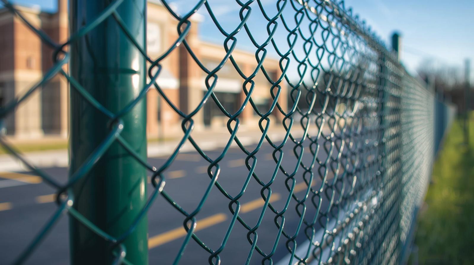 Commercial chain link fence installation around Rockford IL business property.