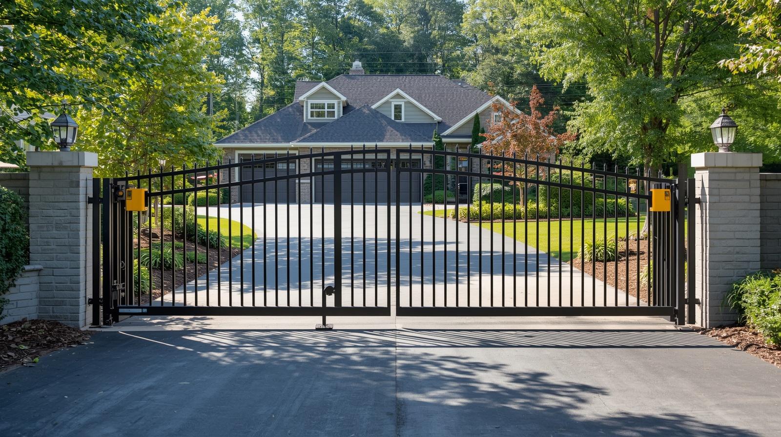 Commercial security gate installation in Rockford IL featuring sliding metal gate at business entrance.