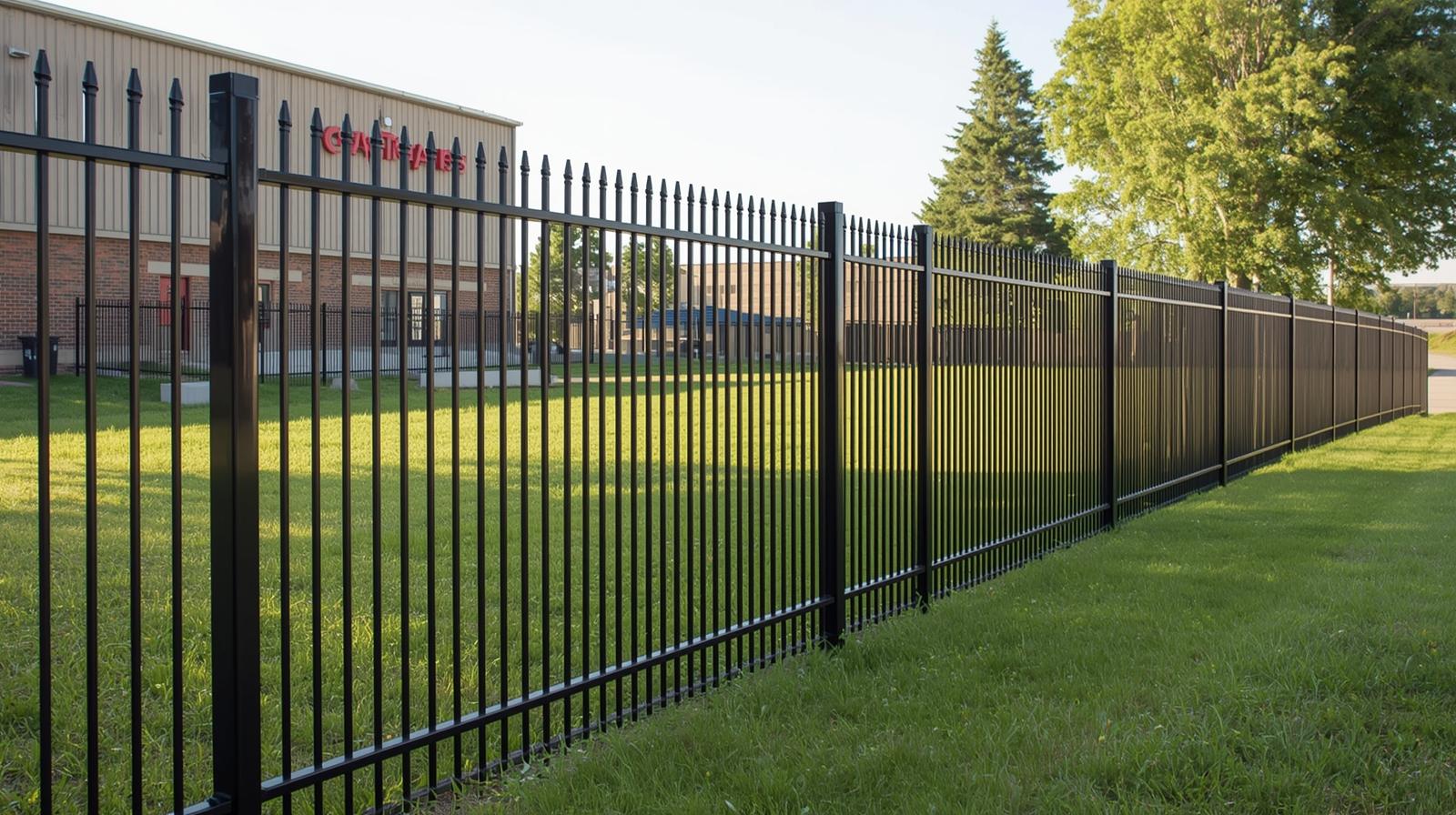 Commercial fence contractor installing security fencing around Rockford IL business property.