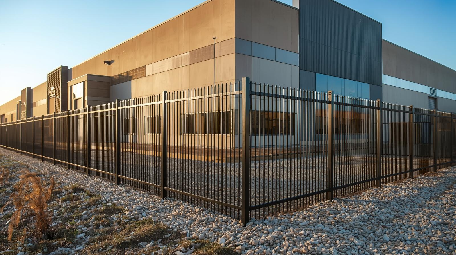 Commercial security fencing installed around business property in Rockford IL.