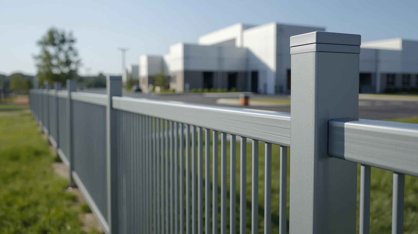 Commercial aluminum fence installed around business property in Illinois.