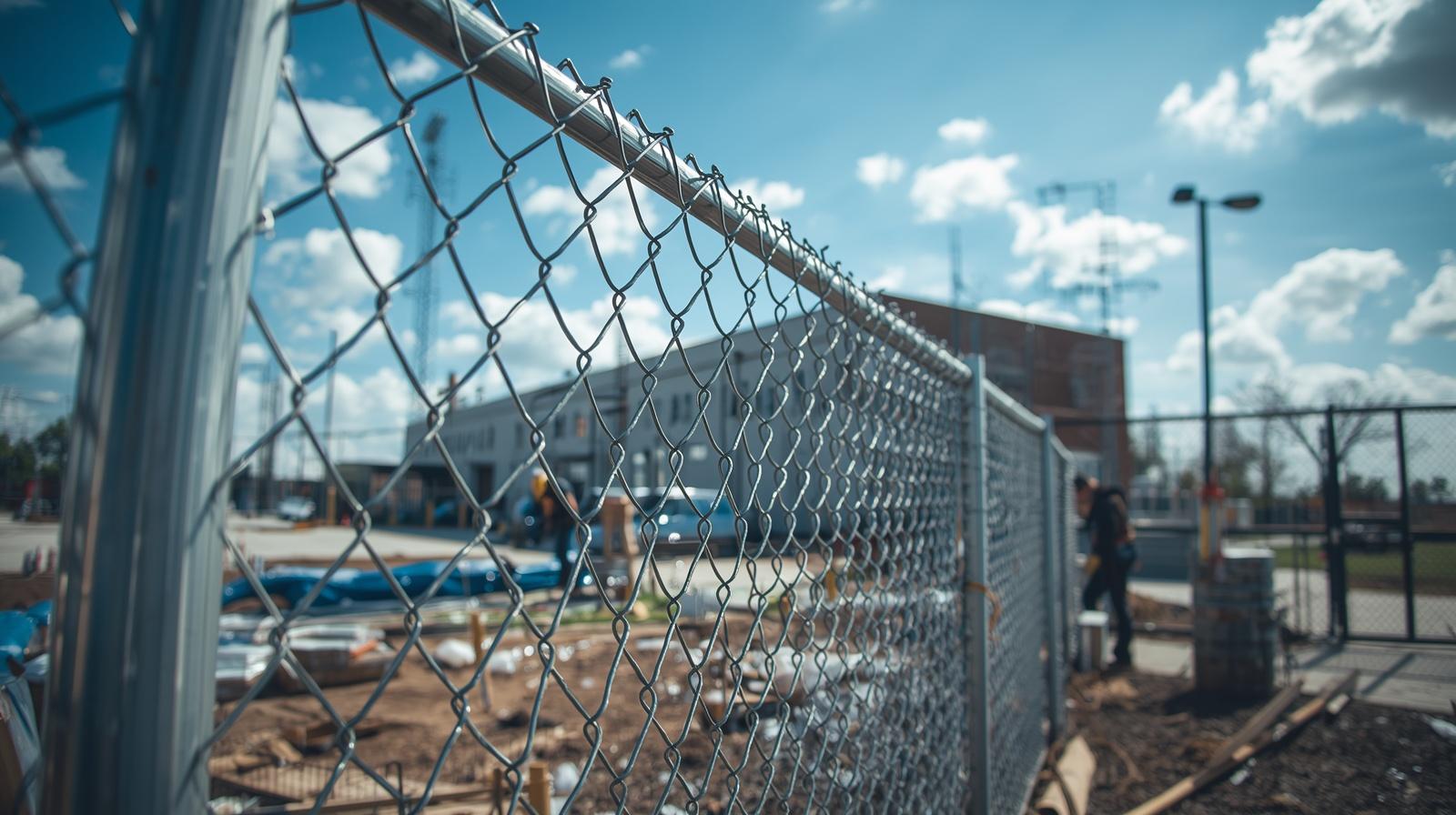 Commercial fence installation in Rockford IL surrounding warehouse property with chain link security fence. Commercial fence installation in Rockford IL surrounding warehouse property with chain link security fence.