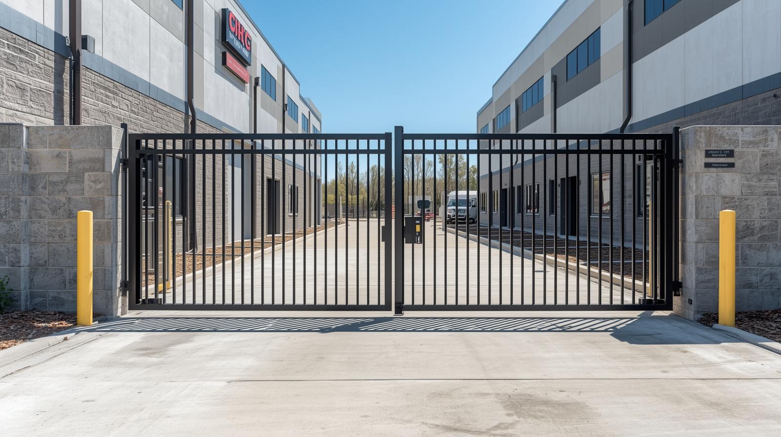 Automated commercial security gate installed at Rockford IL business entrance.