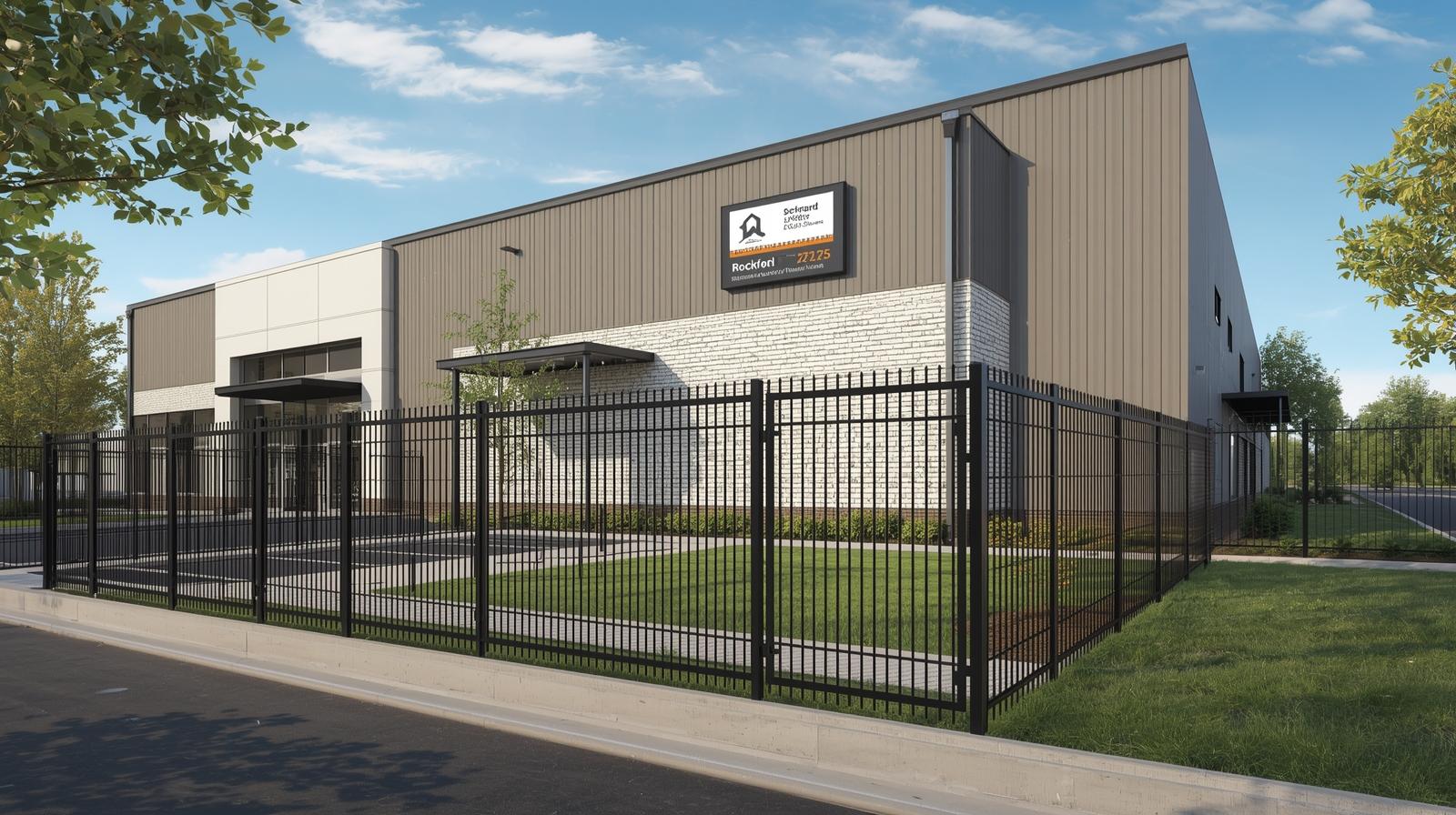 Commercial security fencing installed around business property in Rockford IL. Commercial security fencing installed around business property in Rockford IL.