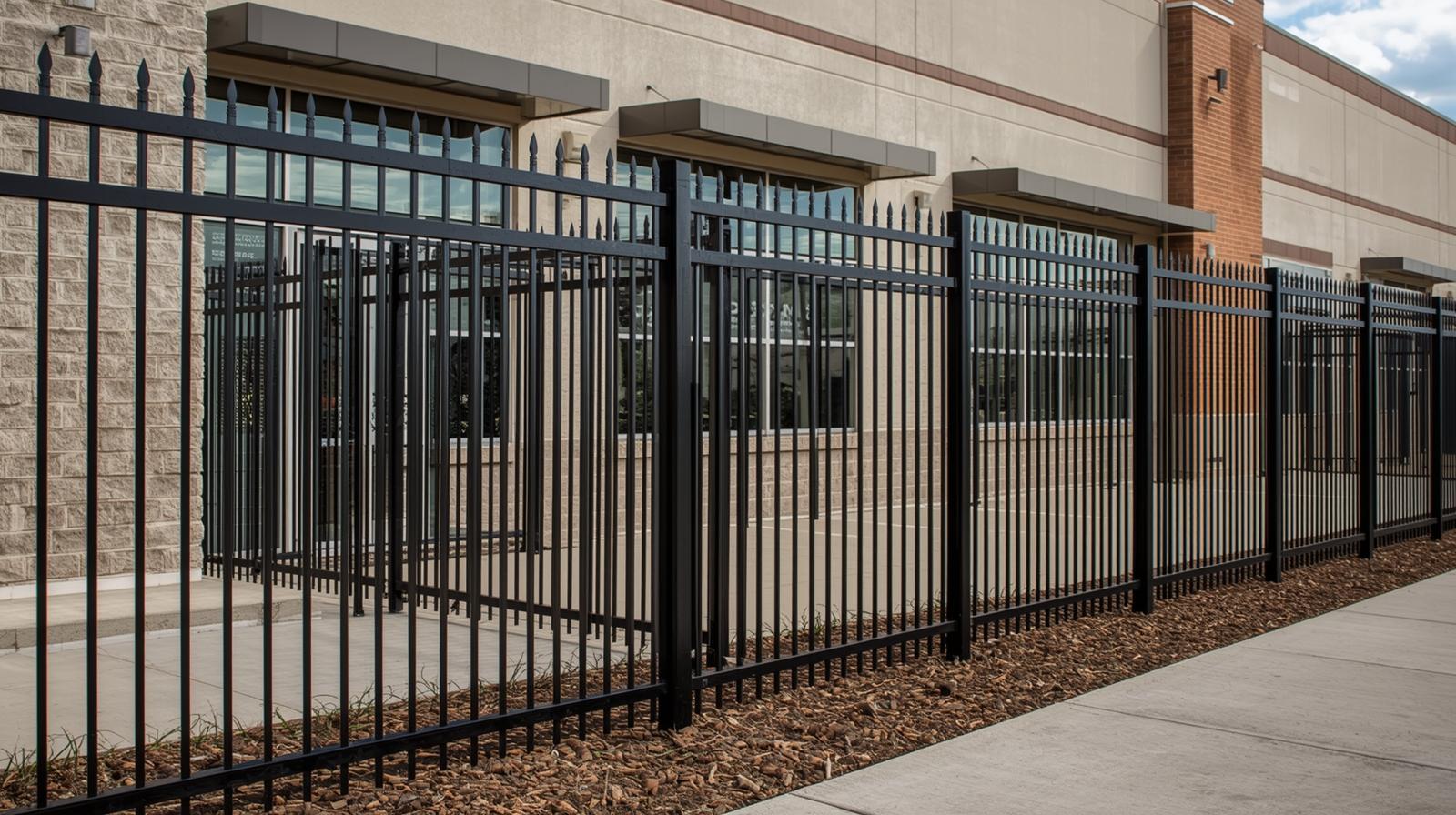 Commercial security fence installed around business property in Loves Park IL. Commercial security fence installed around business property in Loves Park IL.