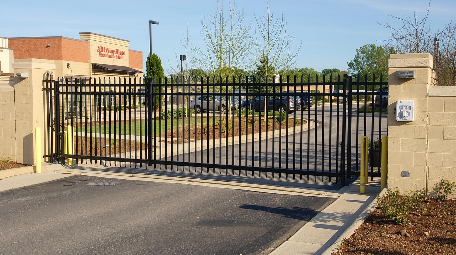 Automated commercial gate installation in Loves Park IL with keypad entry system. Automated commercial gate installation in Loves Park IL with keypad entry system.
