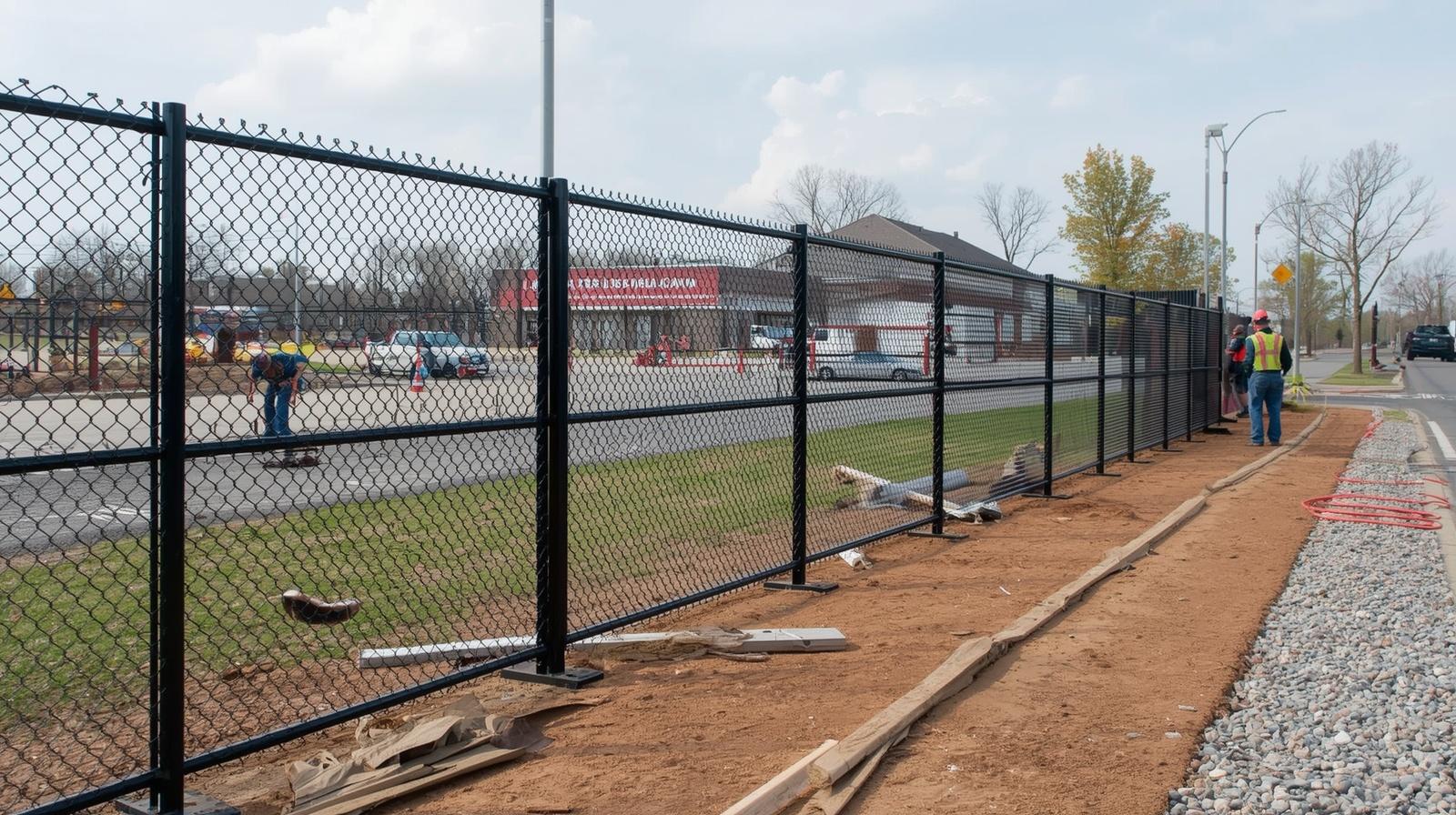Commercial fence installation in Loves Park IL illustrating permit and zoning compliance.