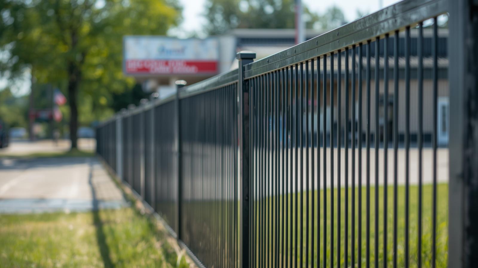 Commercial fence contractor measuring industrial property in Rockford IL for installation quote.
