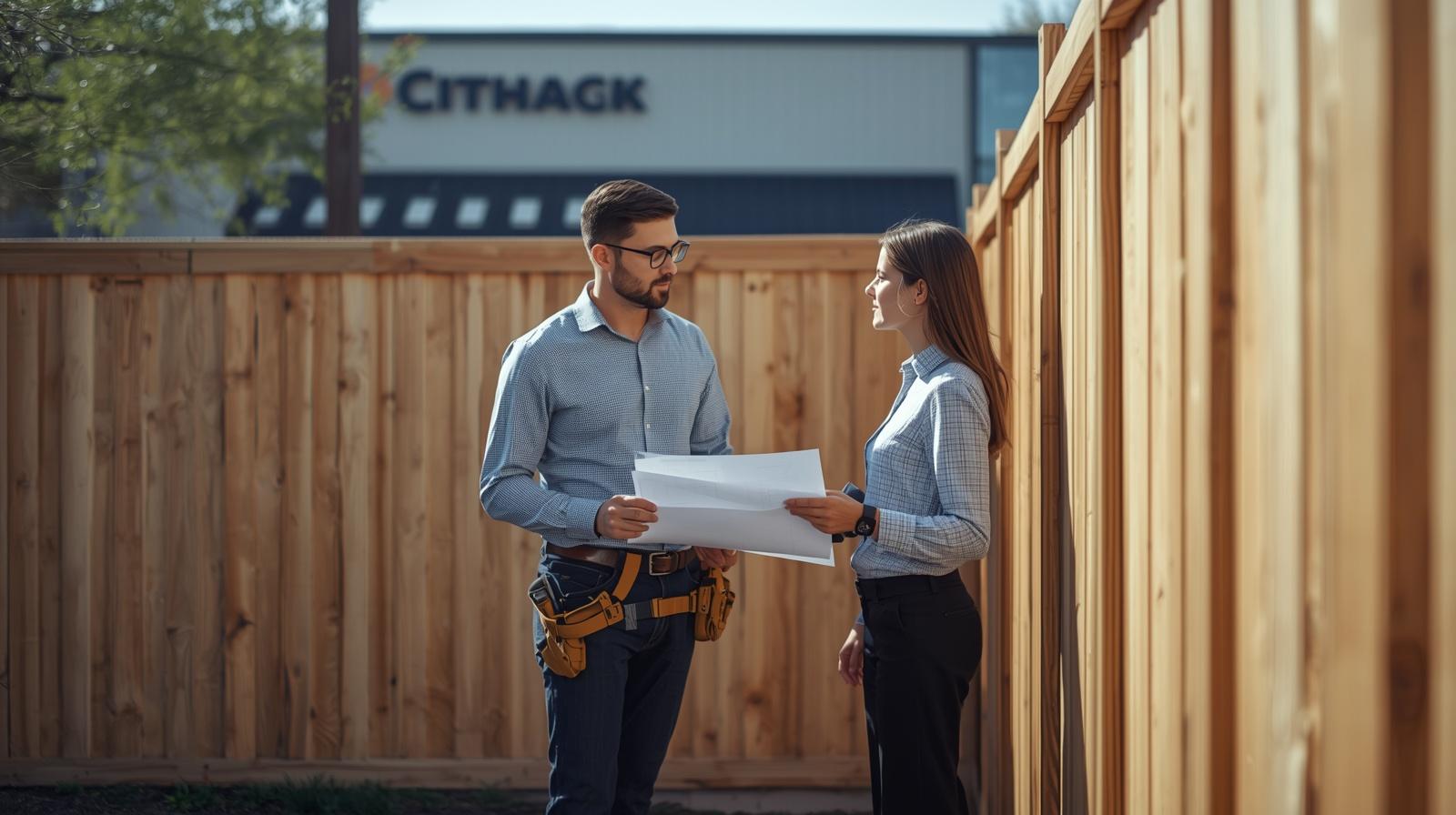 Commercial fence contractor measuring property in Loves Park IL for installation quote.
