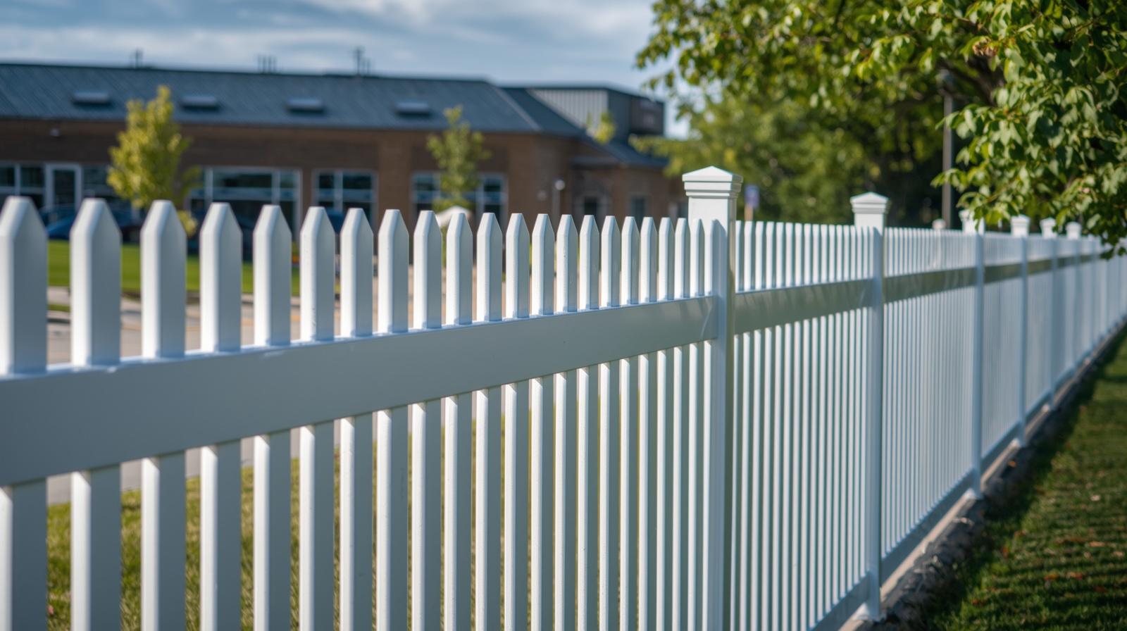 Vinyl fence installed around commercial property in Machesney Park IL.