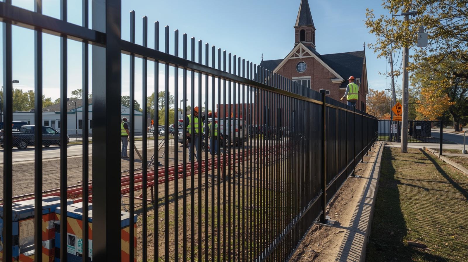 Commercial fence installation around business property in Dixon IL.