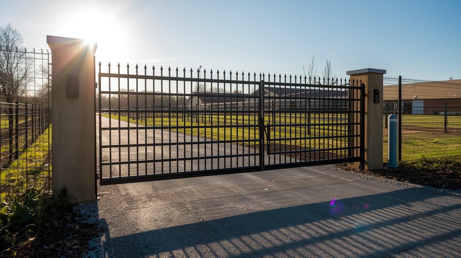 Automated commercial gate with keypad access in Dixon IL business property.
