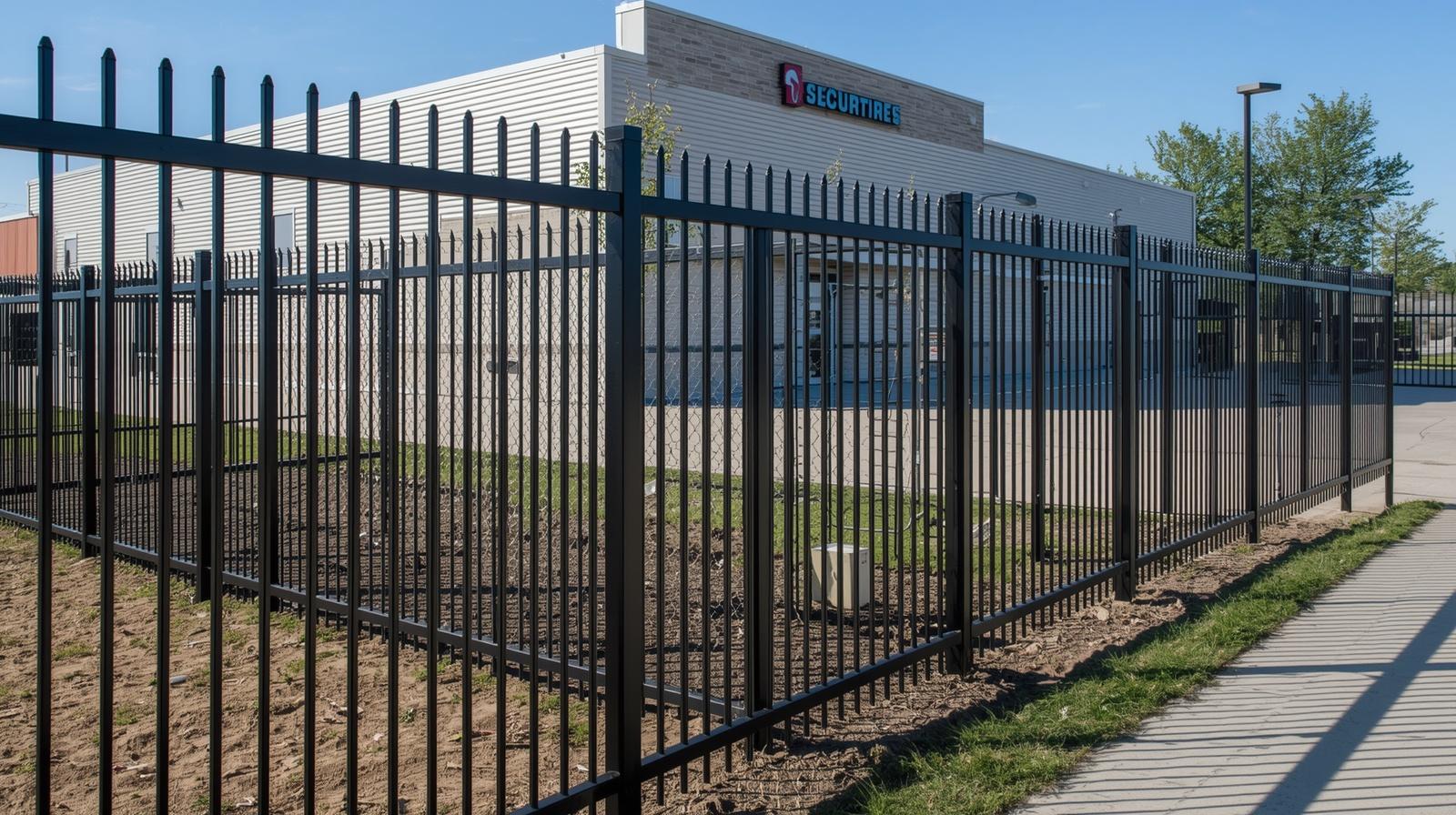 Security fence installed around commercial property in DeKalb IL.
