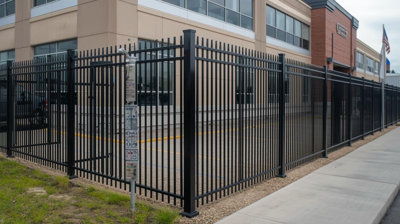 Security fence installed around commercial property in Sycamore IL.