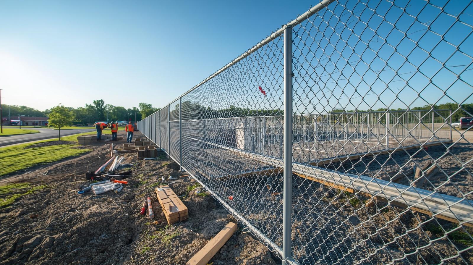 Commercial fence installation around business property in Sycamore IL.