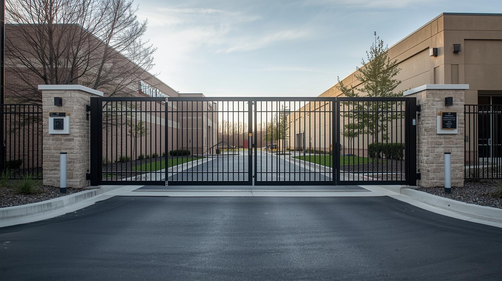 Automated commercial gate with operator system in Sycamore IL business property.