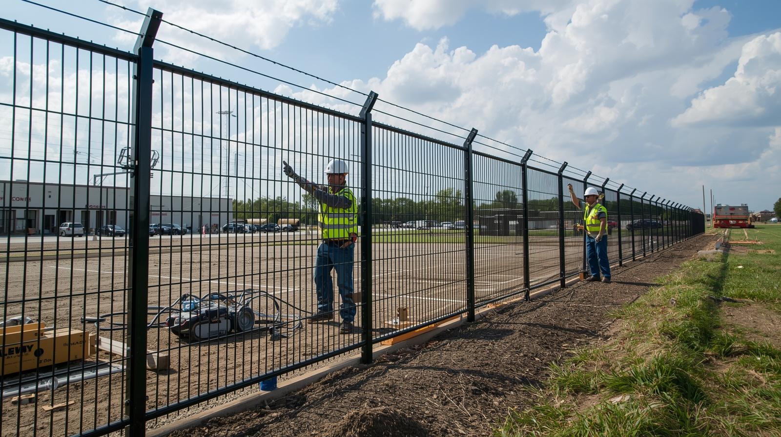Commercial fence installation around business property in Genoa IL. Commercial fence installation around business property in Genoa IL.