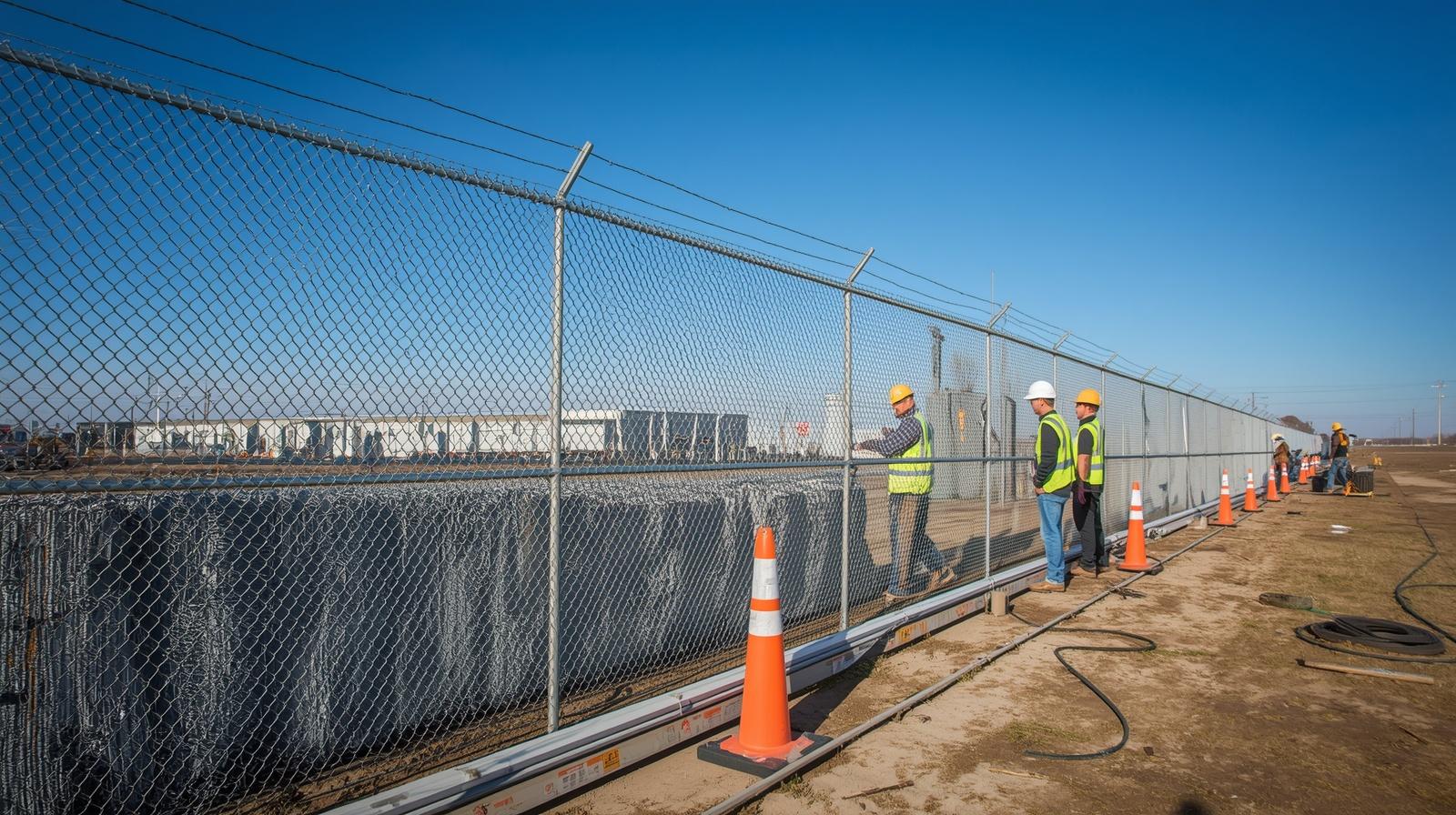 Industrial security fencing installed around facility in Freeport IL.