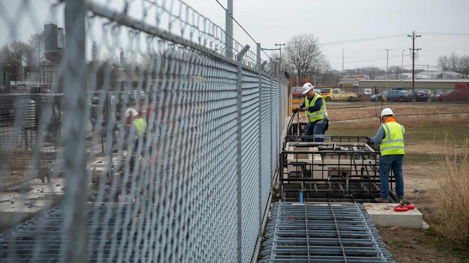 Commercial fence project in Janesville WI showing zoning and permit compliance.