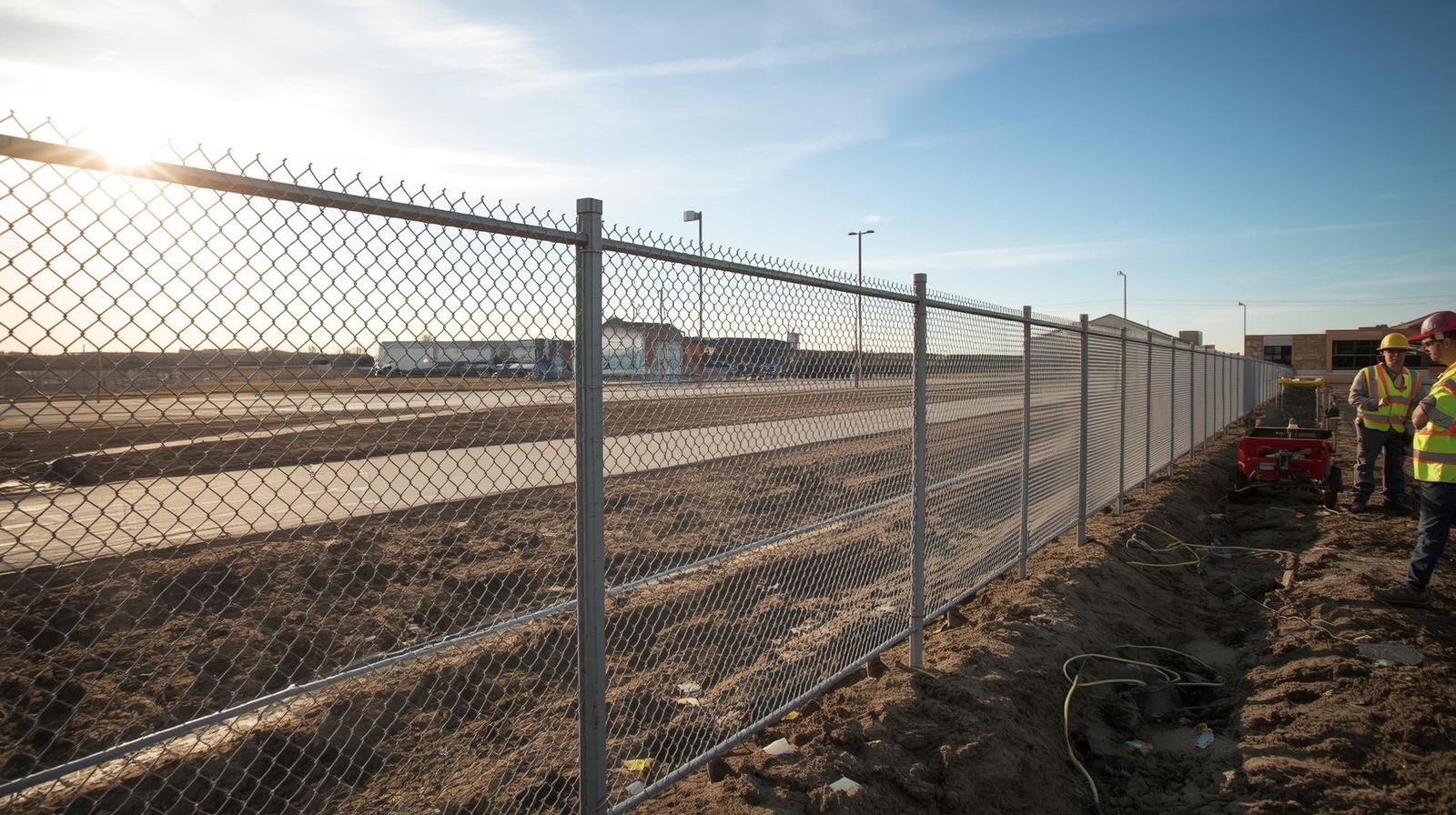 Commercial fence installation around business property in Crestview WI.