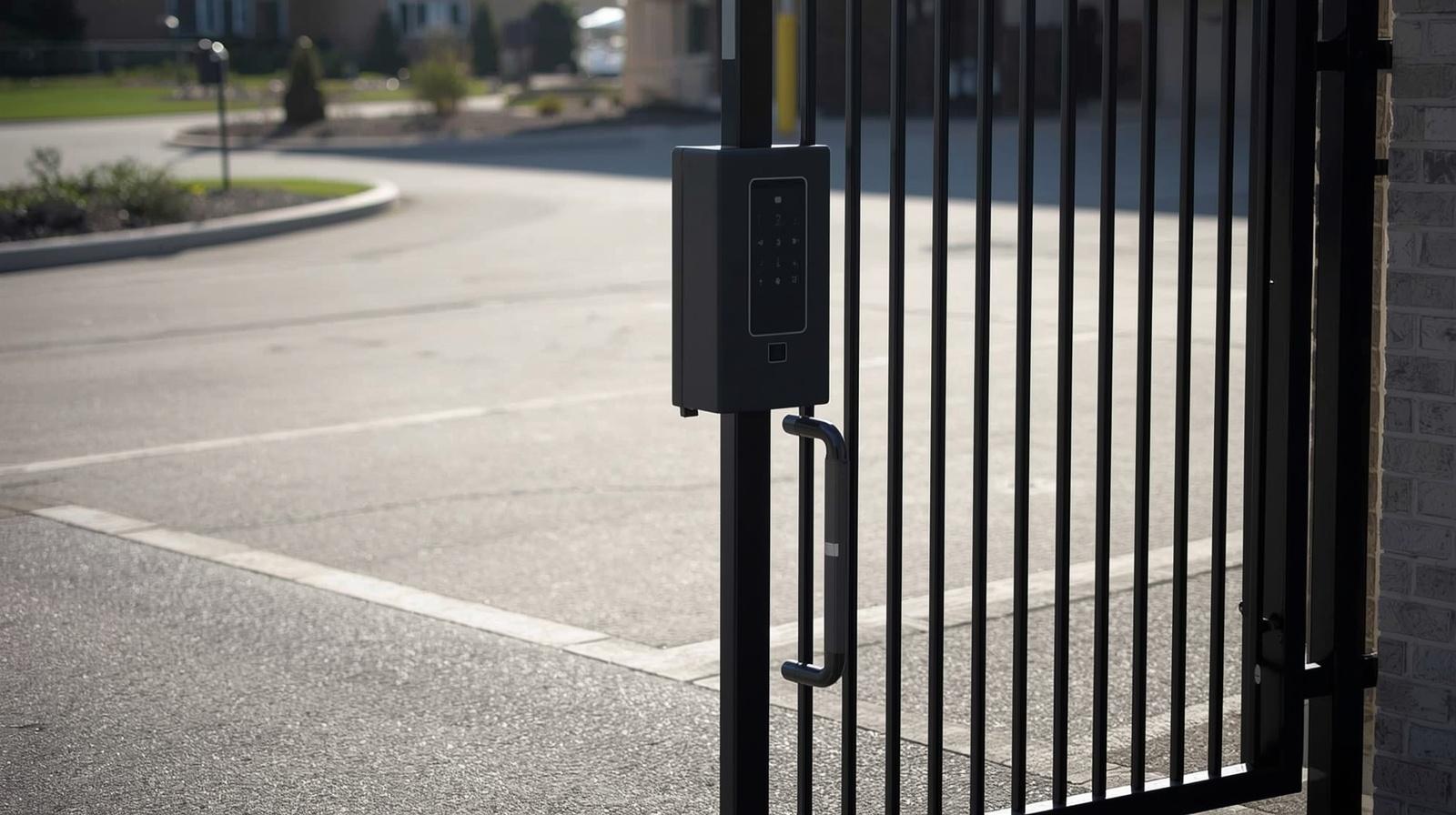 Automated commercial gate with operator system at business property in Delavan WI.