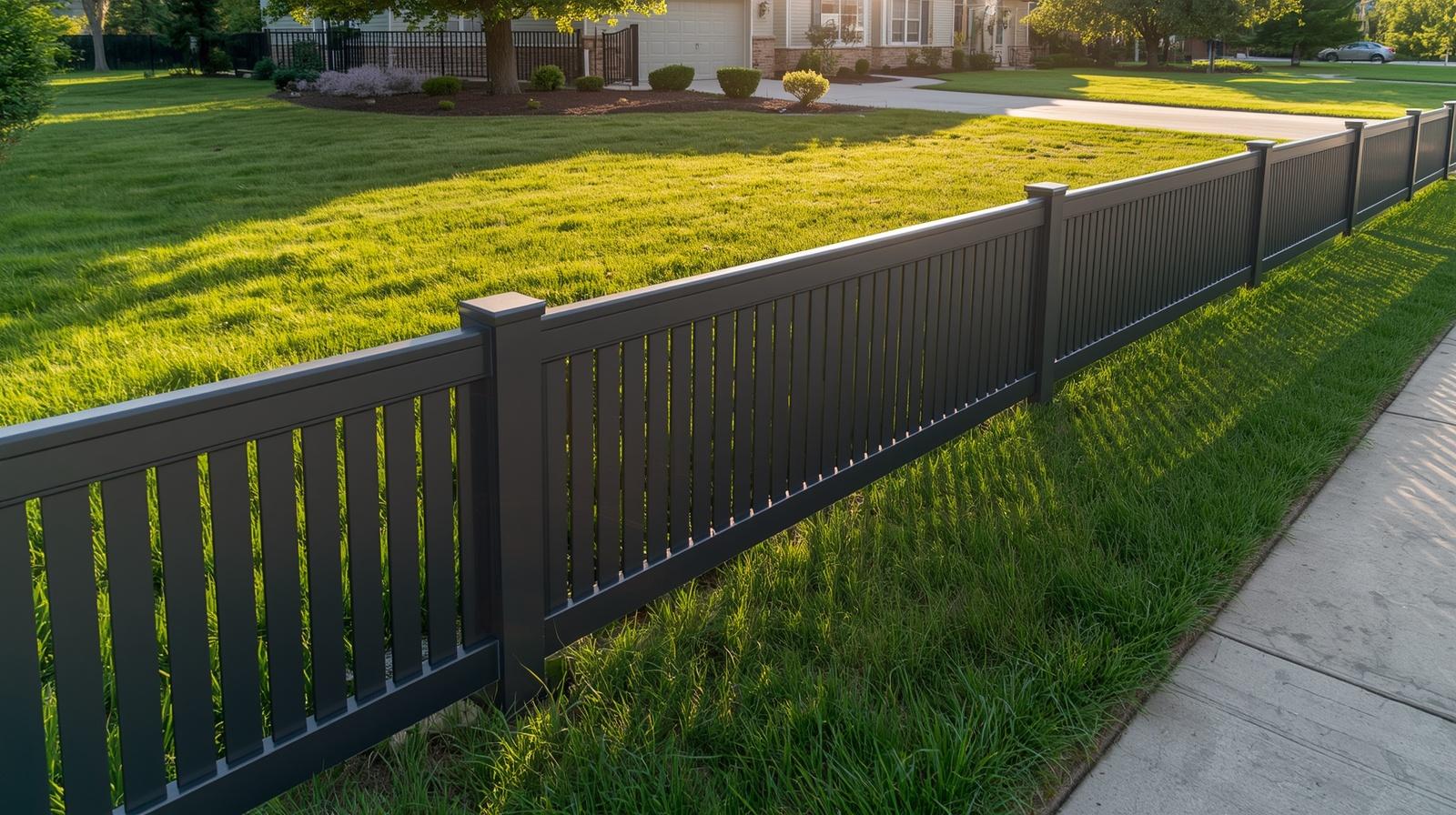Black aluminum fence installed around residential property in Roscoe IL. Black aluminum fence installed around residential property in Roscoe IL.
