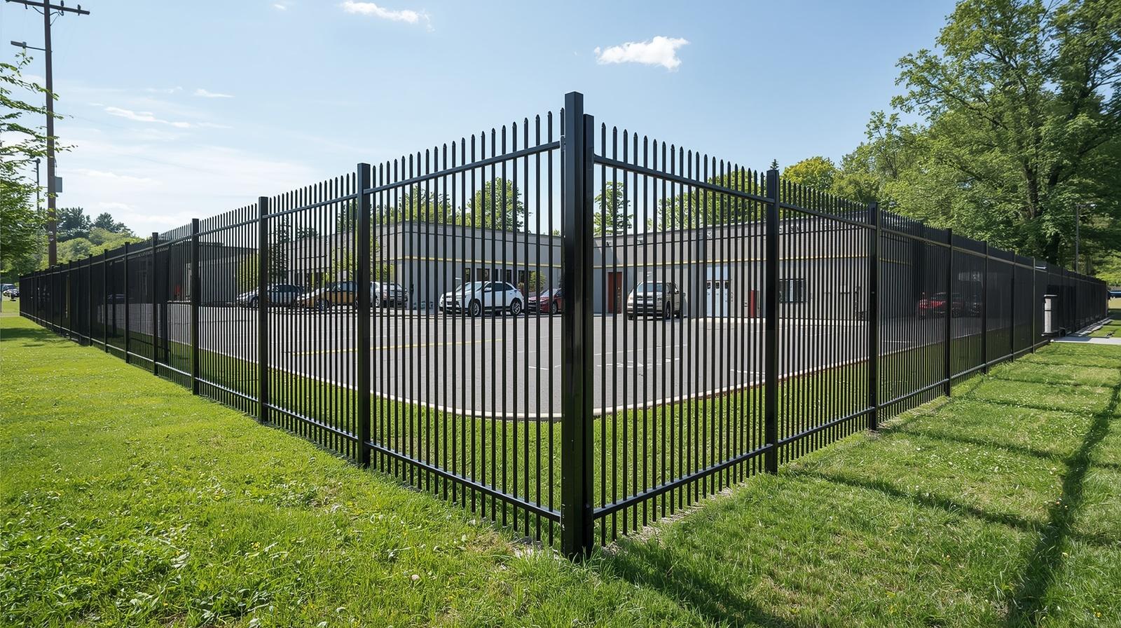 Commercial security fence installed around business property in Janesville WI.