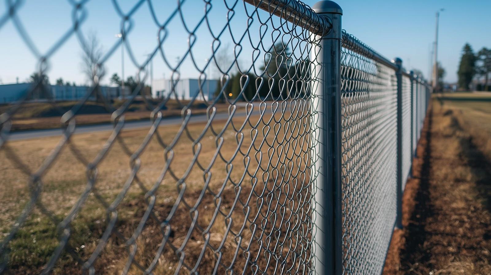 Commercial chain link fence installed around business or industrial property in Oregon IL.