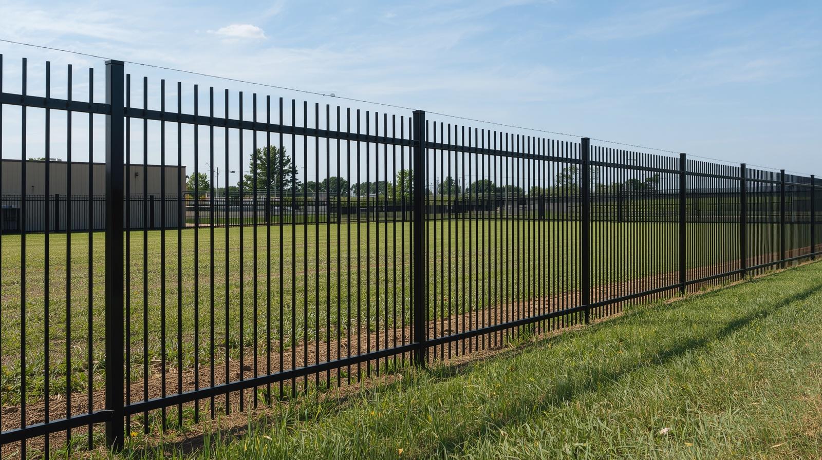 Commercial security fence installed around business property in Brodhead WI.