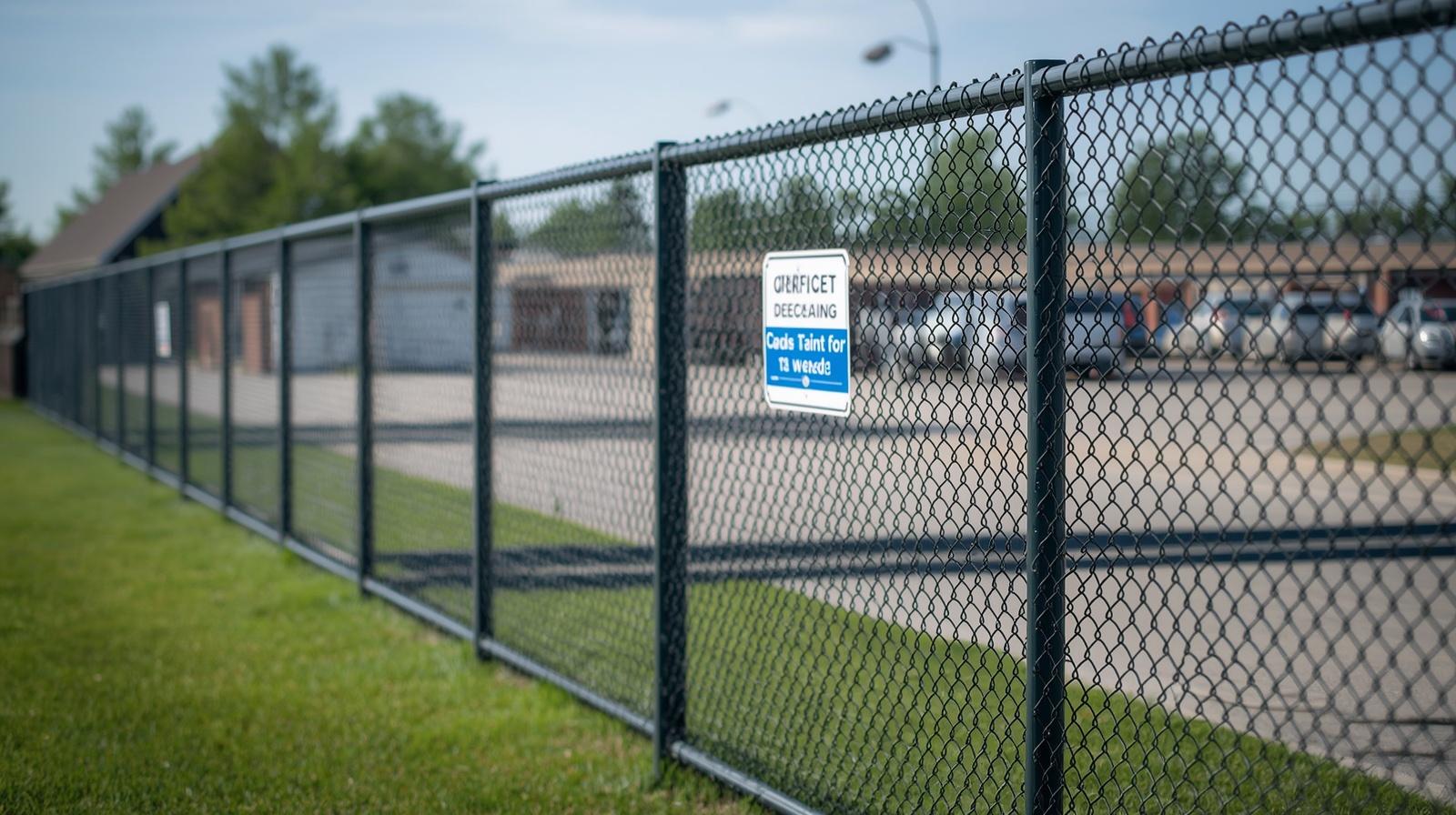 Commercial security fence installed around business property in Huntley IL. Commercial security fence installed around business property in Huntley IL.