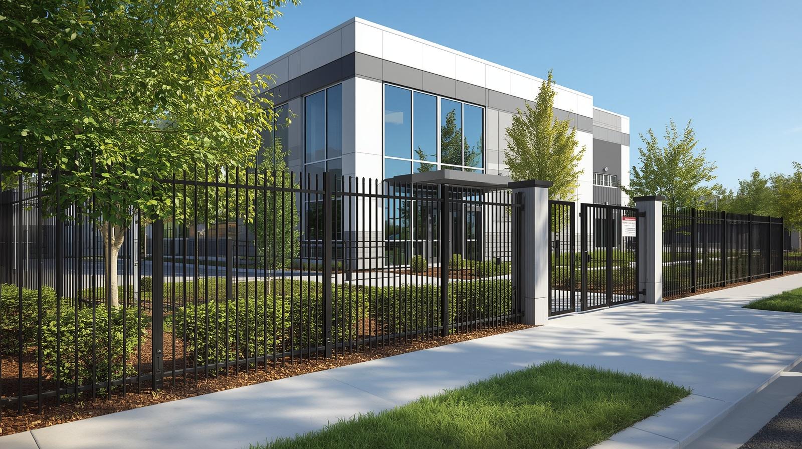 Commercial security fence installed around industrial or business property in Winnebago IL.