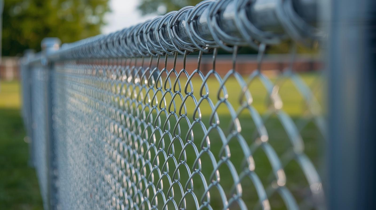 Commercial chain link fence installed around industrial or business property in Poplar Grove IL.