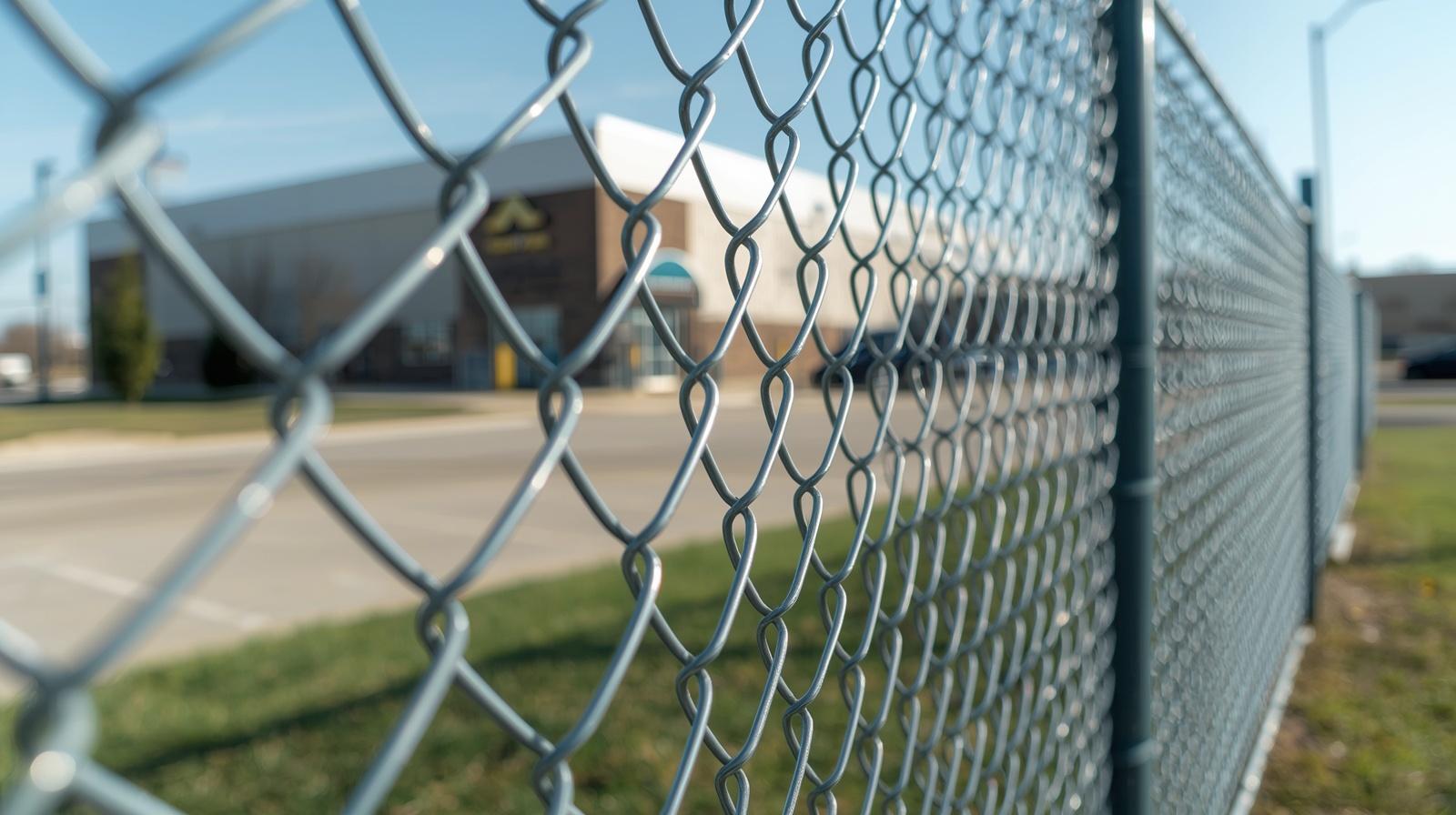 Commercial fence maintenance and inspection on business property in South Beloit IL.