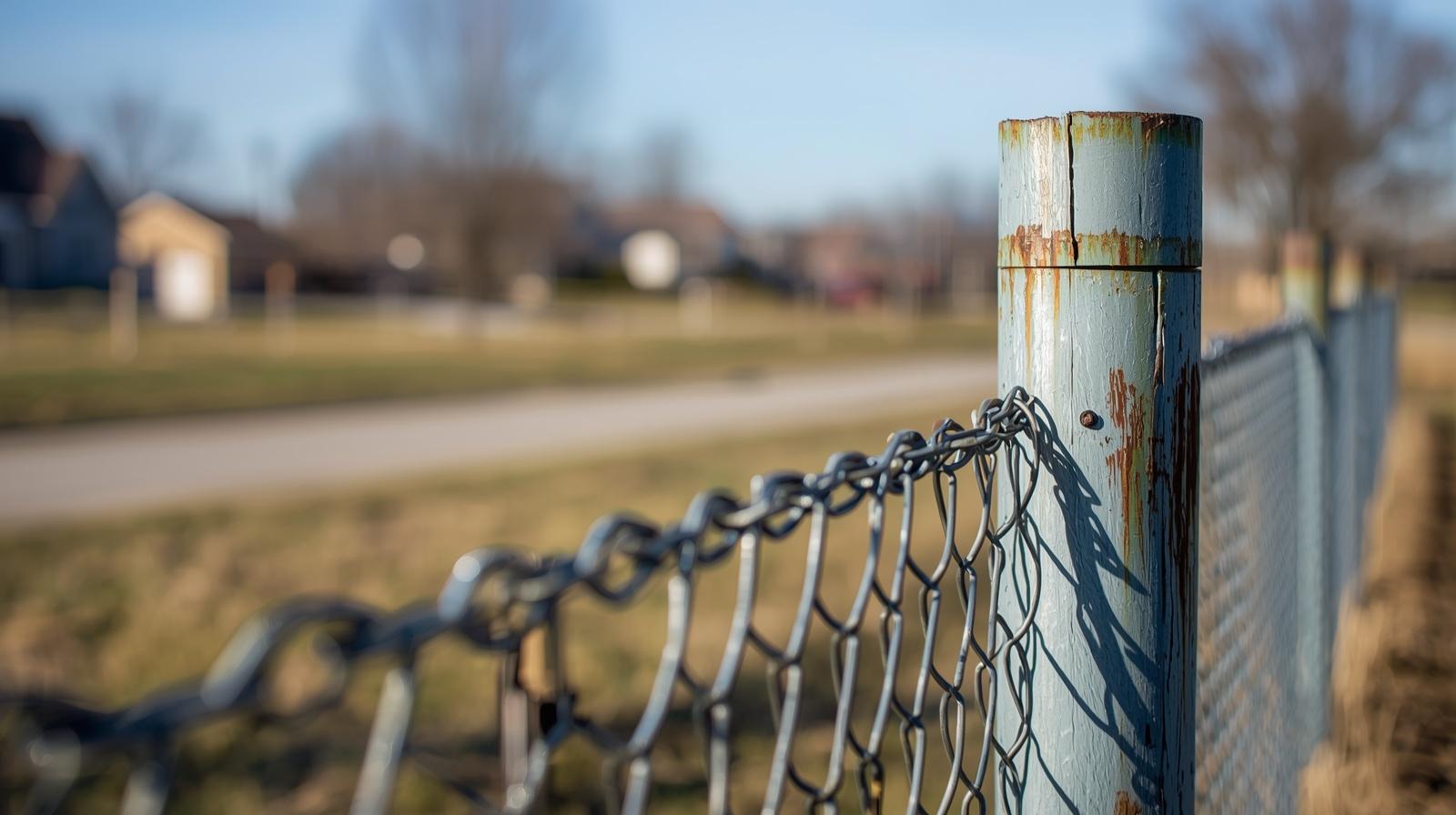Chain link fence repair addressing damaged sections and posts in Byron IL.